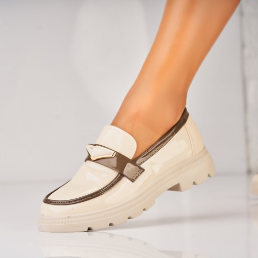 Pantofi dama casual Bej din Piele Ecologica Lacuita Hikma - Img 3