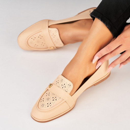 Pantofi dama casual Crem din Piele Ecologica Zalah - Img 2