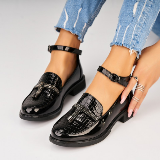 Pantofi dama casual Negri din Piele Ecologica Lacuita Zakia - Img 2