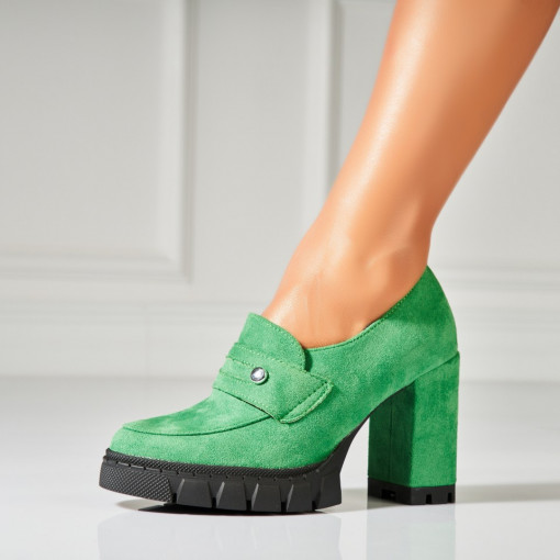 Pantofi dama cu toc Verzi din Piele Ecologica Intoarsa Sophi - Img 3