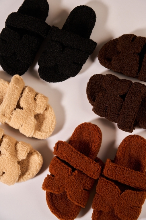 Papuci Dama Îmblăniți Textil Camel Daria - Img 4