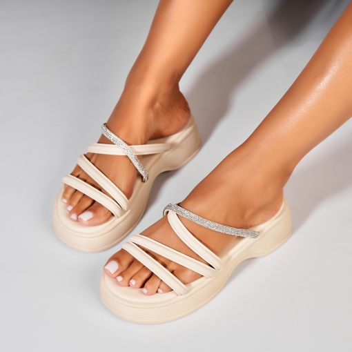 Papuci/Slapi Bej din Piele Ecologica Prisila - Img 2