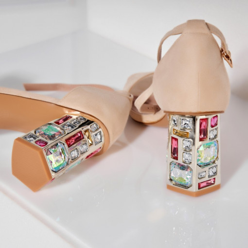 Sandale dama cu Toc Bej din Piele Ecologica Intoarsa Maury - Img 2