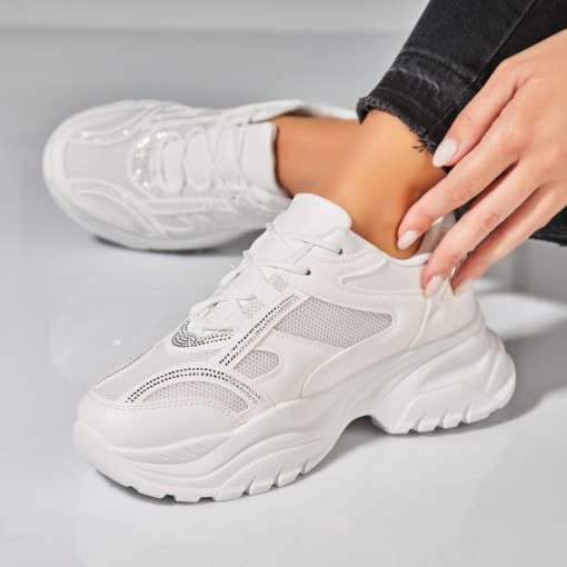 Adidasi Dama Albi din Piele Ecologica Ivana - Img 3