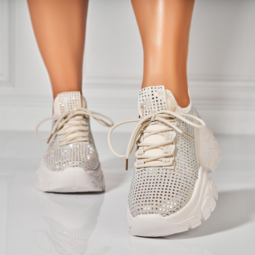 Adidasi Dama Bej din Textil Orien - Img 2