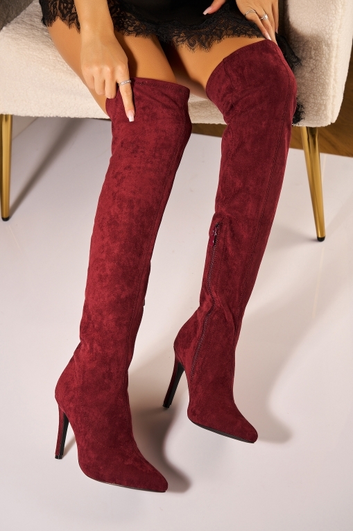 Cizme cu toc Piele Ecologica Intoarsa Bordo Daesha - Img 3