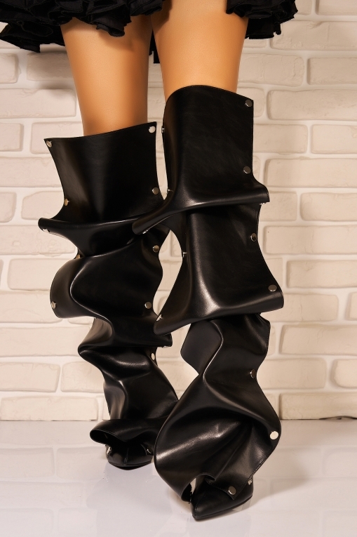 Cizme cu toc Piele Ecologica Negru Happe - Img 4