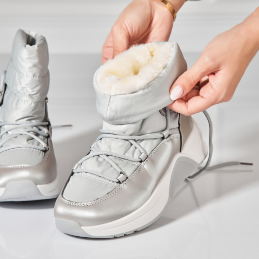 Cizme Dama Imblanite Argintii din Piele Ecologica Keyla - Img 2