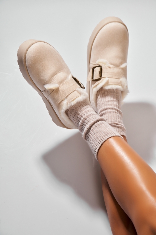 Cizme Dama Imblanite Bej din Piele Ecologica Intoarsa Sacha - Img 2