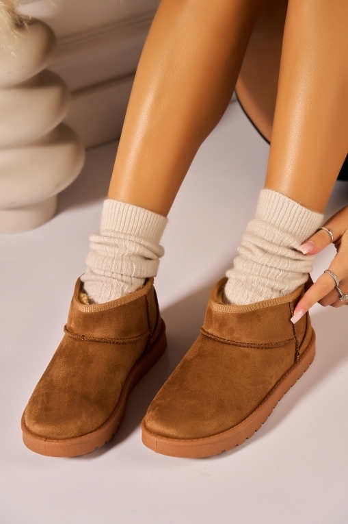 Cizme Dama Imblanite Camel din Piele Ecologica Intoarsa Keona - Img 2