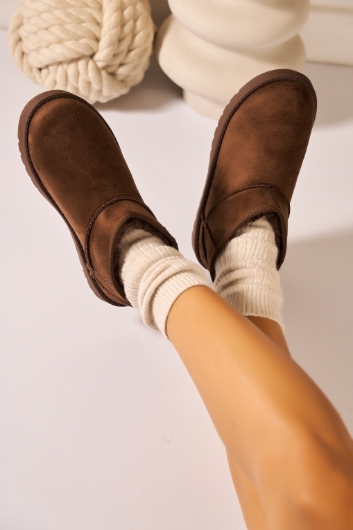 Cizme Dama Imblanite Maro din Piele Ecologica Intoarsa Keona - Img 2