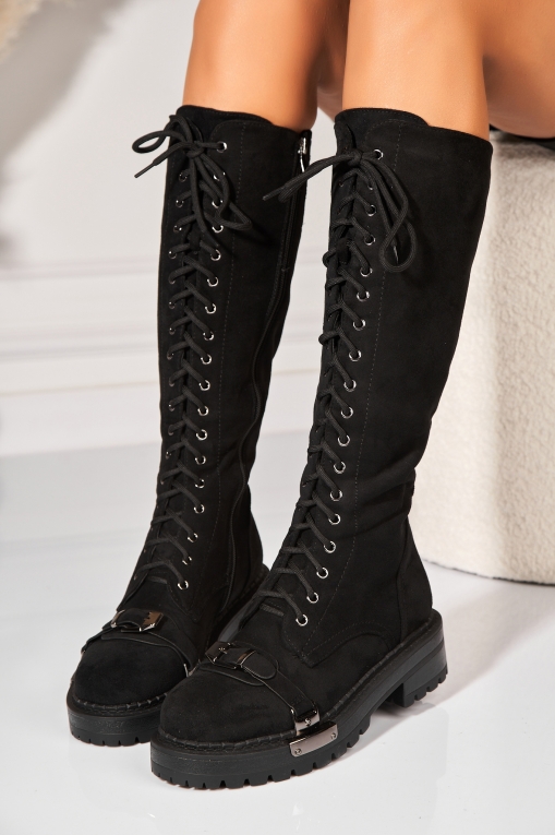 Cizme Dama Imblanite Negre din Piele Ecologica Intoarsa Sanari2 - Img 3