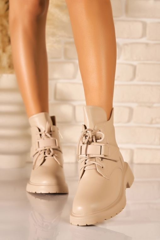 Ghete Dama Imblanite Bej din Piele Ecologica Hridhya - Img 2