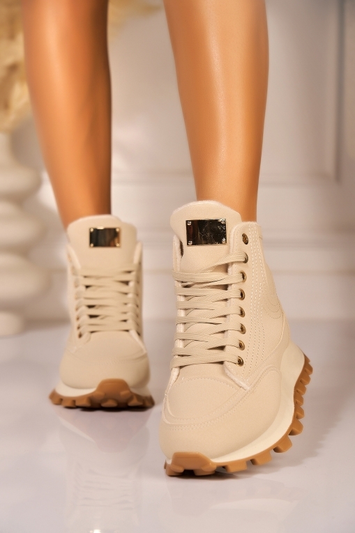 Ghete Dama Imblanite Bej din Piele Ecologica Tabacita Emaira - Img 2