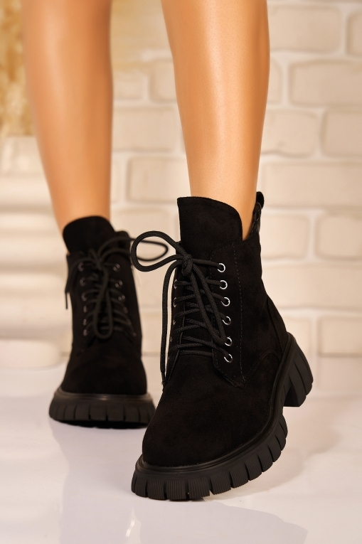 Ghete Dama Imblanite Negre din Piele Ecologica Intoarsa Kyomi2 - Img 2