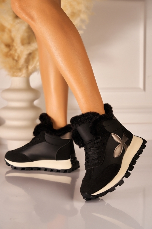 Ghete Dama Imblanite Negre din Piele Ecologica Wrya - Img 4