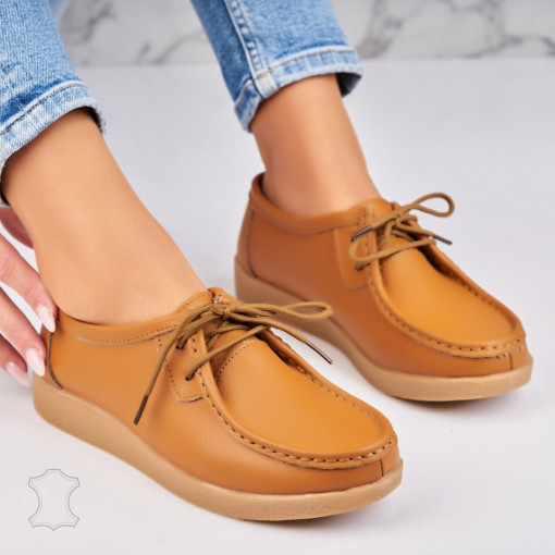 Mocasini dama Piele Naturala Camel Harla - Img 2