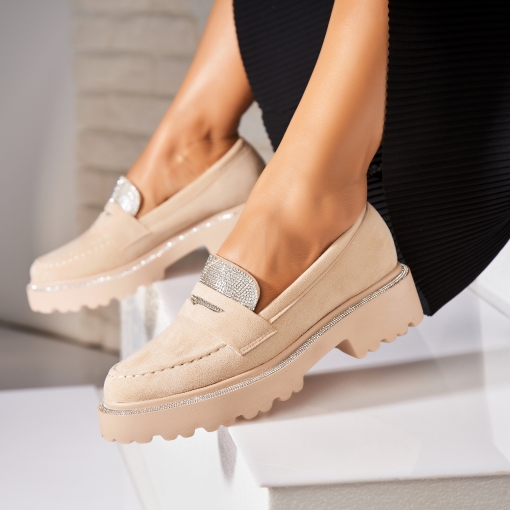 Pantofi dama casual Bej din Piele Ecologica Intoarsa Zalia - Img 3