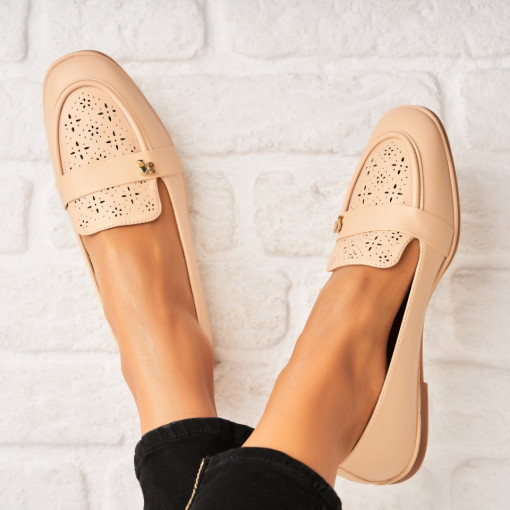 Pantofi dama casual Crem din Piele Ecologica Zalah - Img 3