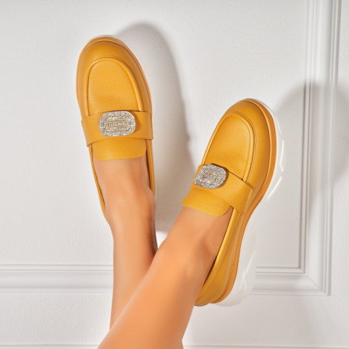 Pantofi dama casual Galbeni din Piele Ecologica Alayah - Img 2