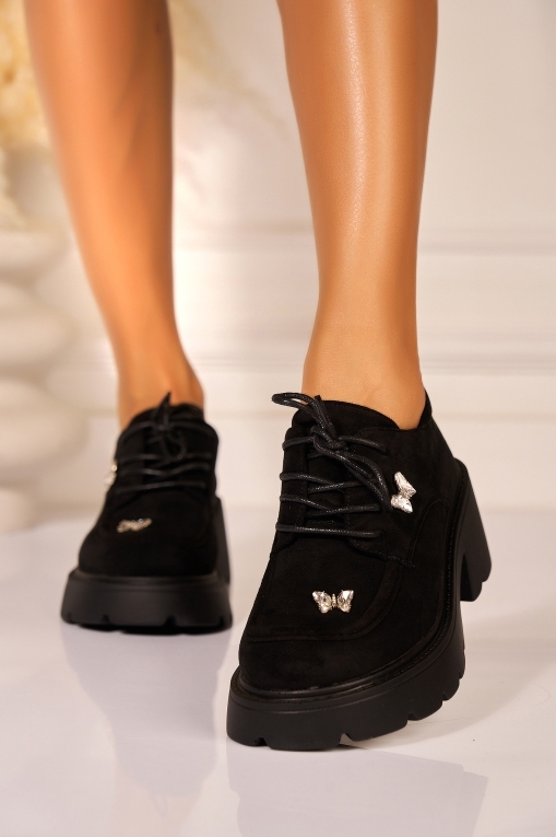 Pantofi dama casual Negri din Piele Ecologica Intoarsa Delsa2 - Img 2