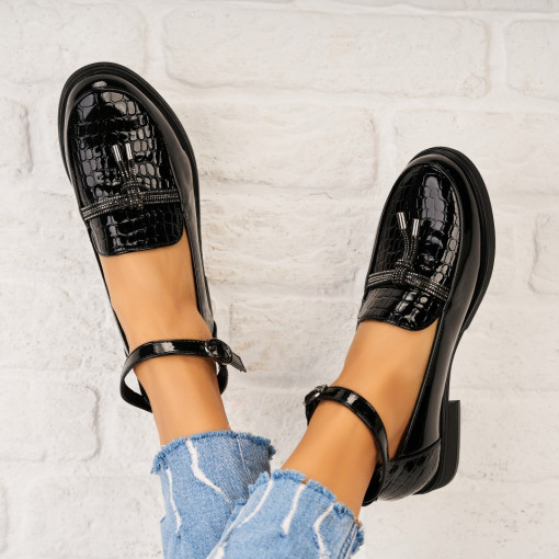 Pantofi dama casual Negri din Piele Ecologica Lacuita Zakia - Img 3