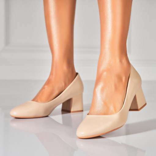 Pantofi dama cu toc Bej din Piele Ecologica Beyla2 - Img 2