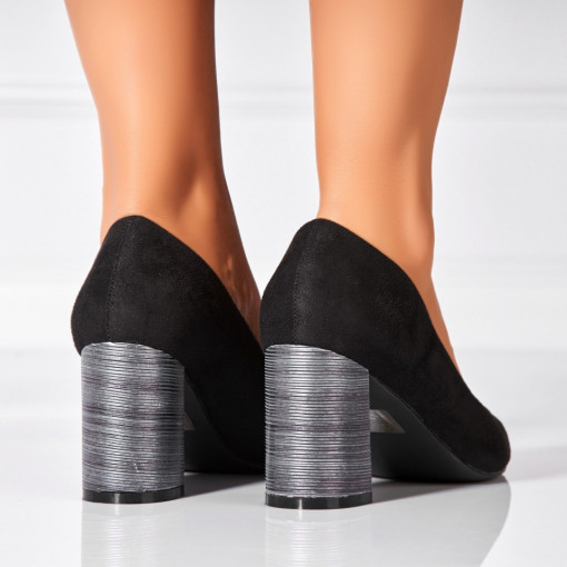 Pantofi dama cu toc Negri din Piele Ecologica Intoarsa Esko - Img 3