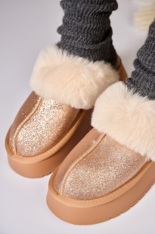 Papuci Îmblăniți Glitter Roz Auriu Dalyce - Img 2