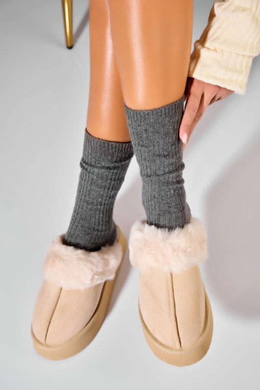 Papuci Îmblăniți Piele Ecologica Intoarsa Bej Juliza - Img 3