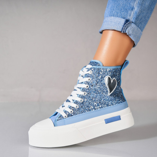Sneakersi dama Glitter Albastri Habibi - Img 4