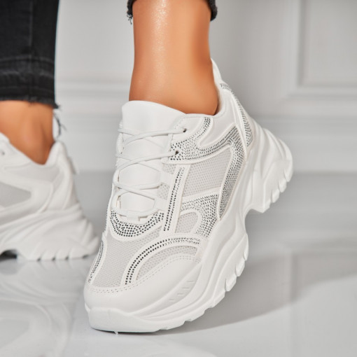 Adidasi Dama Albi din Piele Ecologica Ivana - Img 2