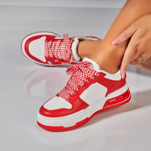 Adidasi Dama Rosii din Piele Ecologica Cassy - Img 2