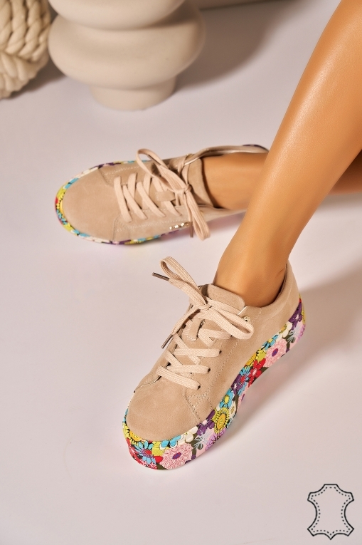 Adidasi Piele Naturala Intoarsa Bej Korey - Img 3