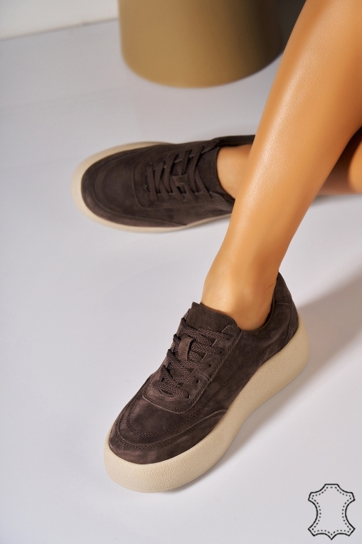 Adidasi Piele Naturala Intoarsa Camel Vicky - Img 2