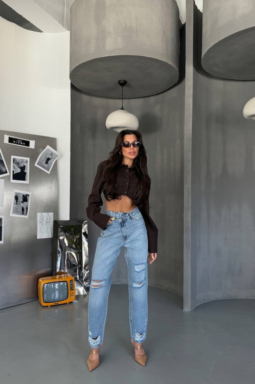 Blugi Mom Fit Albastri Stormy - Img 4