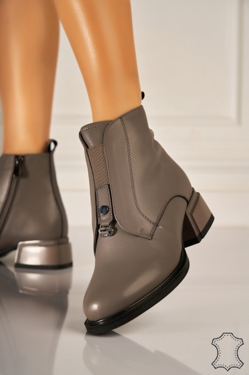 Botine Damǎ Piele Naturala Intoarsa Gri Veira - Img 2