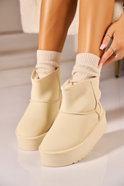 Cizme Dama Imblanite Bej din Piele Ecologica Bedya - Img 2