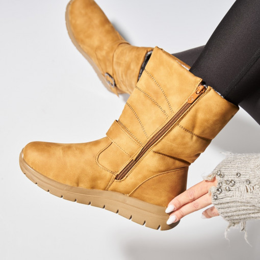 Cizme Dama Imblanite Camel din Piele Ecologica Azalea - Img 2