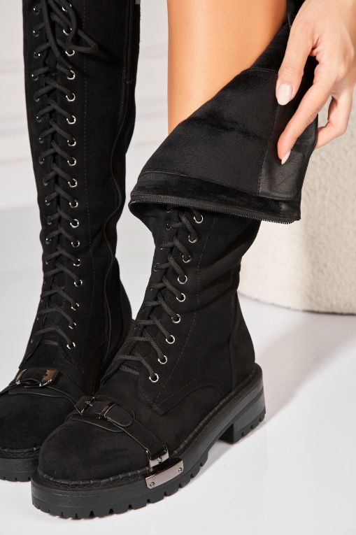 Cizme Dama Imblanite Negre din Piele Ecologica Intoarsa Sanari2 - Img 4