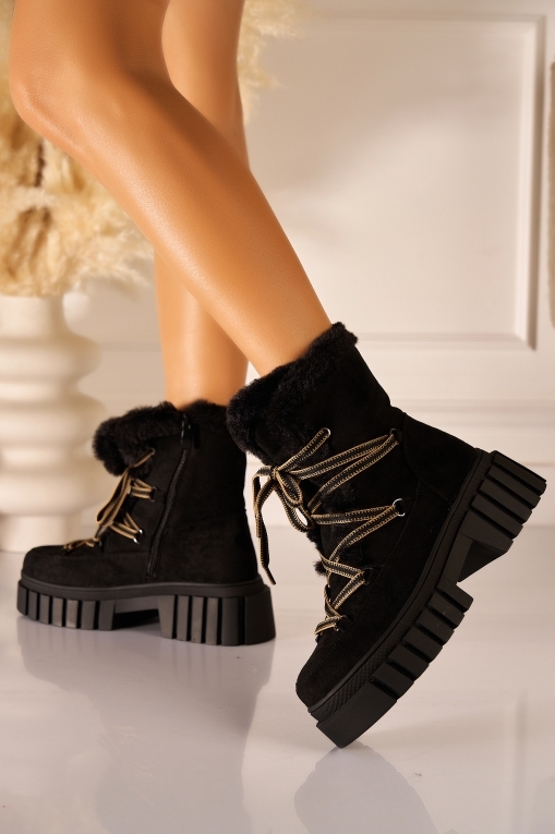 Ghete Dama Imblanite Negre din Piele Ecologica Intoarsa Roxanne - Img 1