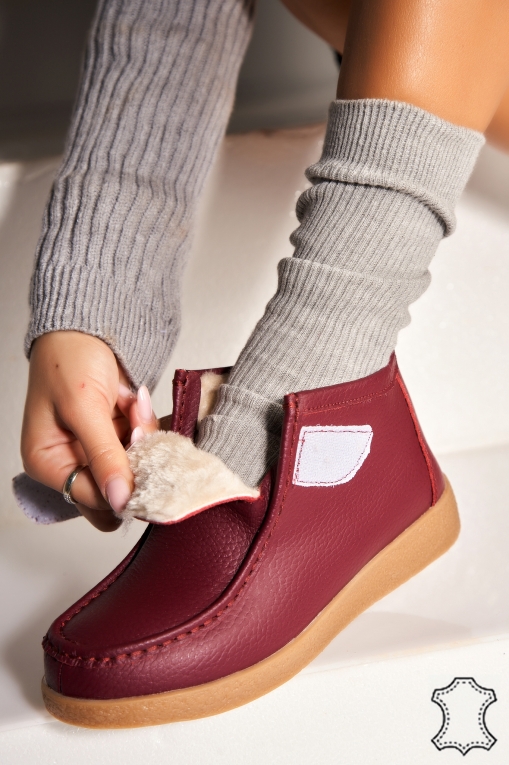 Ghete Piele Naturala dama Bordo Ilena - Img 2