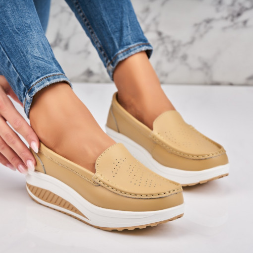 Mocasini dama Piele Naturala Bej Beatriz - Img 3