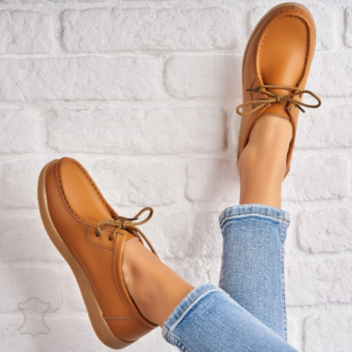 Mocasini dama Piele Naturala Camel Harla - Img 3