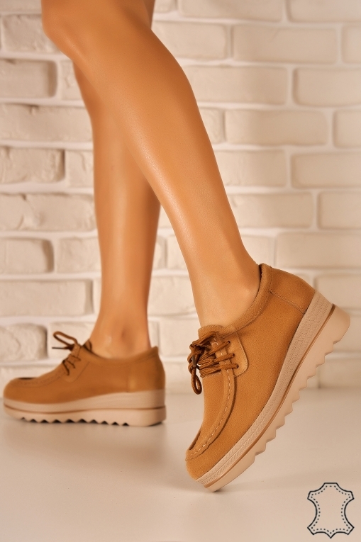 Mocasini dama Piele Naturala Intoarsa Camel Jayre - Img 3