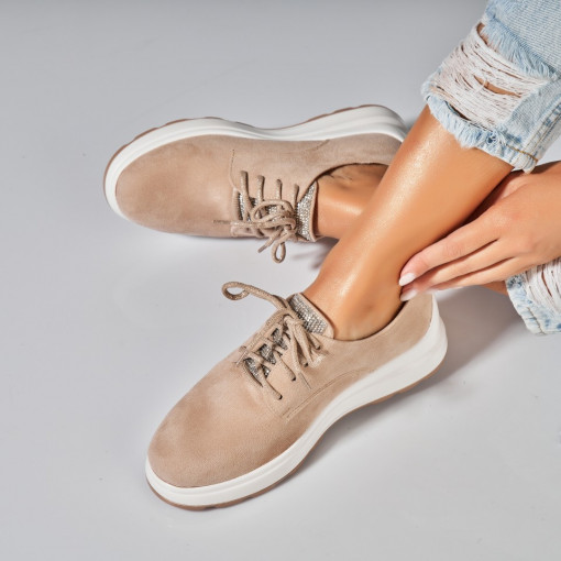 Pantofi dama casual Bej din Piele Ecologica Intoarsa Elisa2 - Img 2