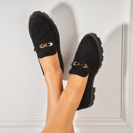 Pantofi dama casual Negri din Piele Ecologica Intoarsa Yusra - Img 2