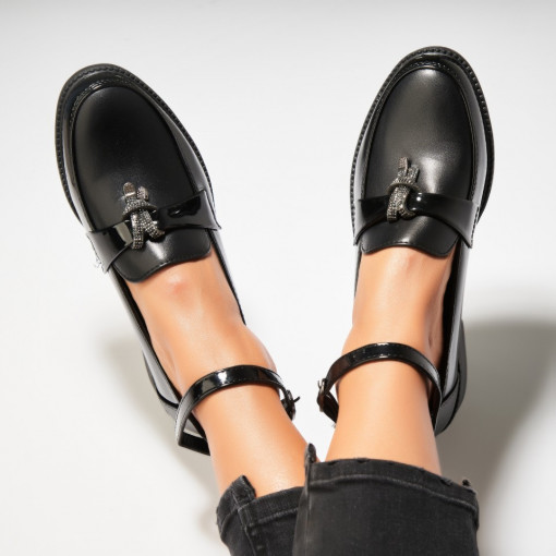 Pantofi dama casual Negri din Piele Ecologica Lacuita Merania - Img 3