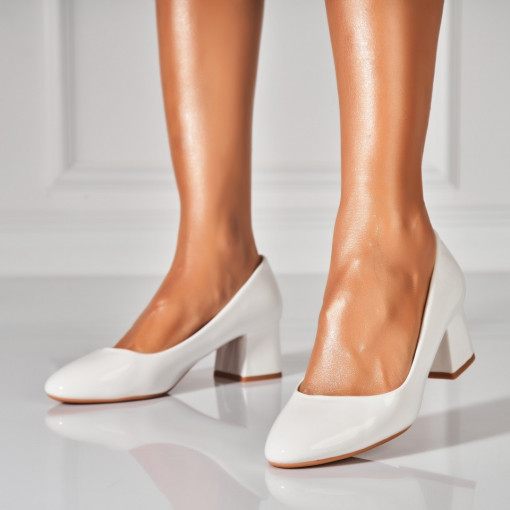 Pantofi dama cu toc Albi din Piele Ecologica Lacuita Beyla - Img 2