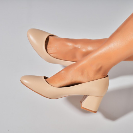 Pantofi dama cu toc Bej din Piele Ecologica Beyla2 - Img 3